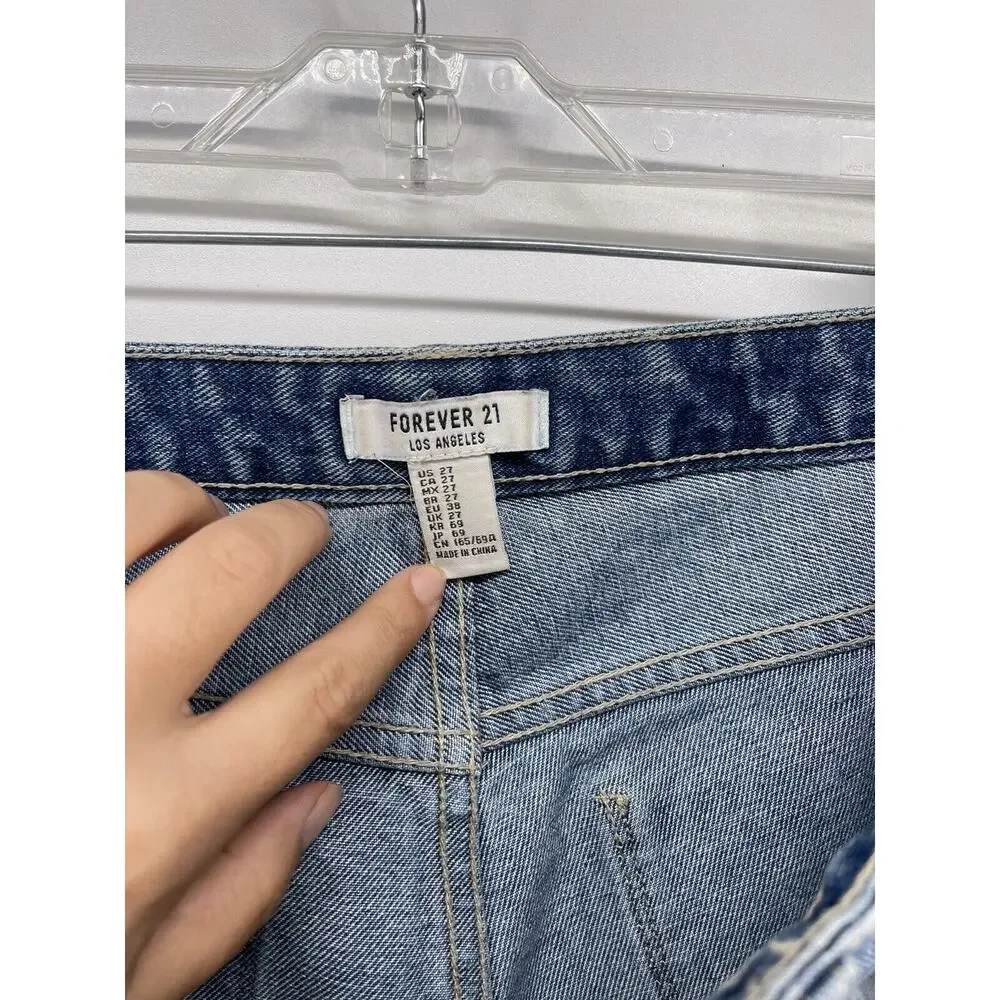 Forever 21 Jean Shorts Womens Sz 27 Cutoffs Blue Denim‎ Cotton Light Wash Frayed